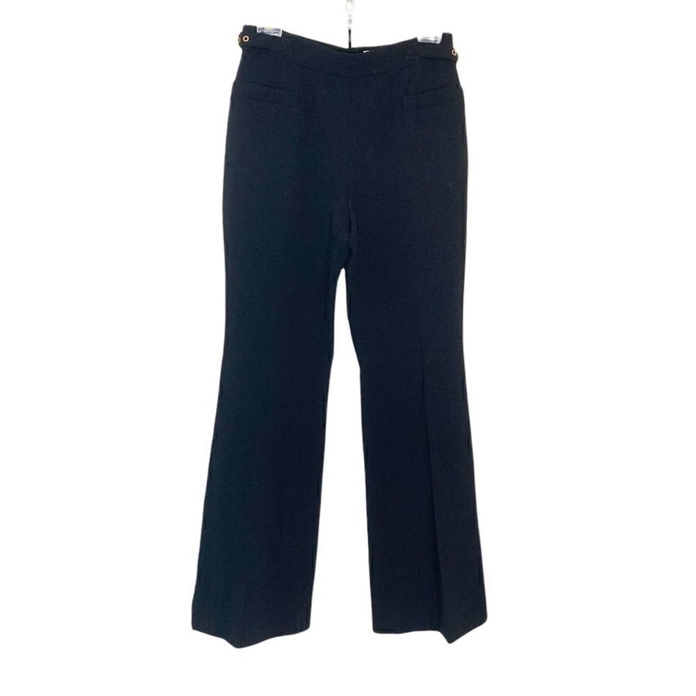 Emilio Pucci Wide Leg Black Wool Pants Gold Buckles and Zipper